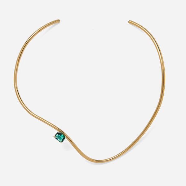 Curve Collar in Gold with Green Quartz