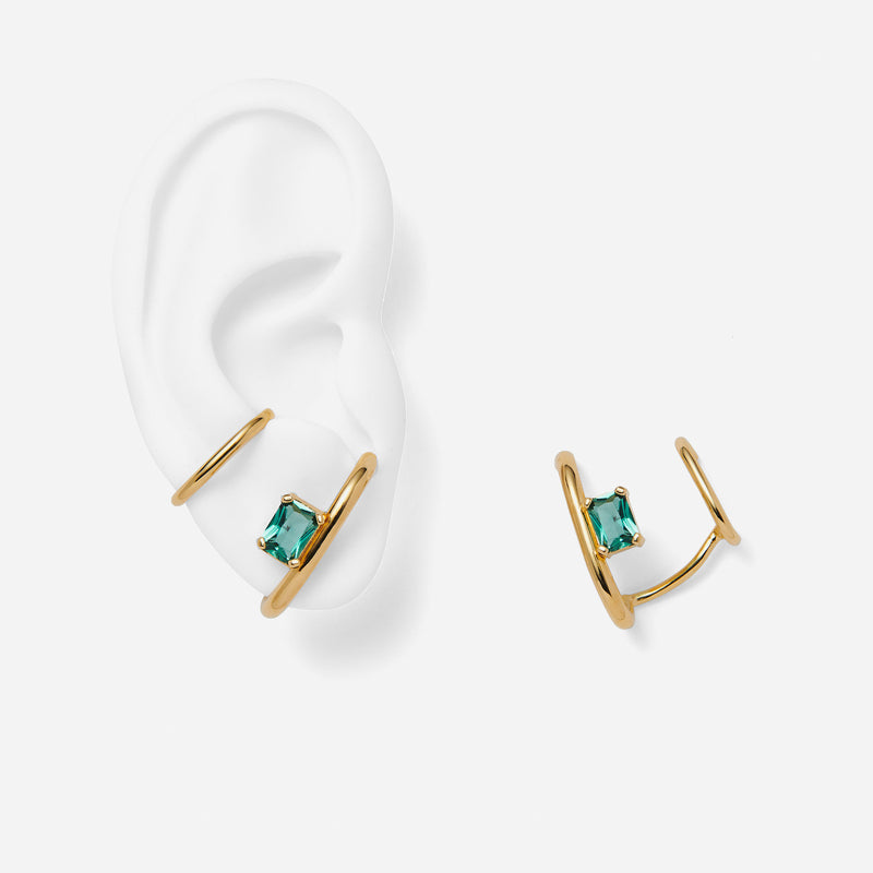 Lady Grey Duo Ear Cuff with Green Quartz in Gold