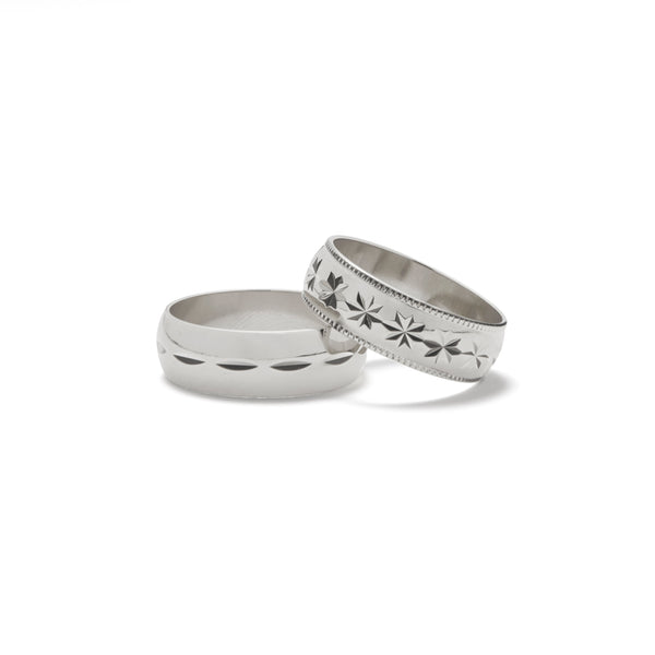 Diamond Cut Ring Set in Silver