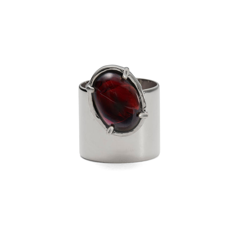 Offset Garnet Ring in Silver