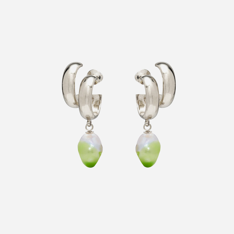 Glazed Pearl Stack Hoops in Silver