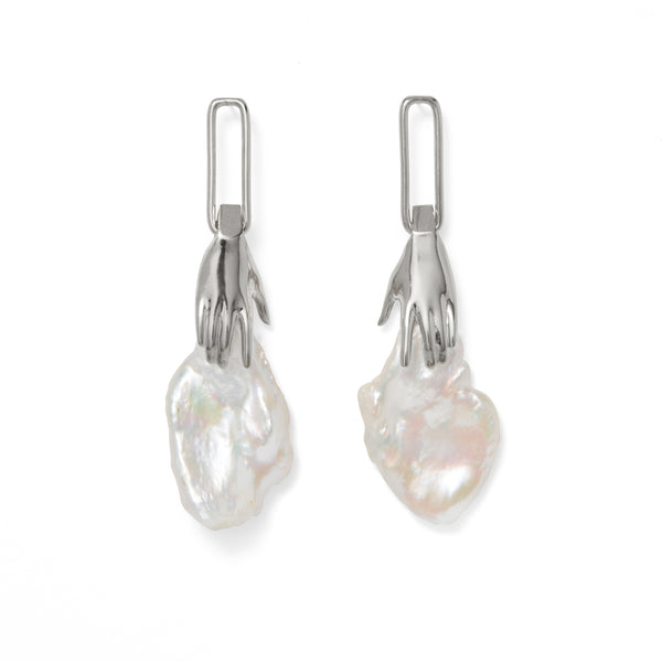 Pearl Hand Earring in Silver