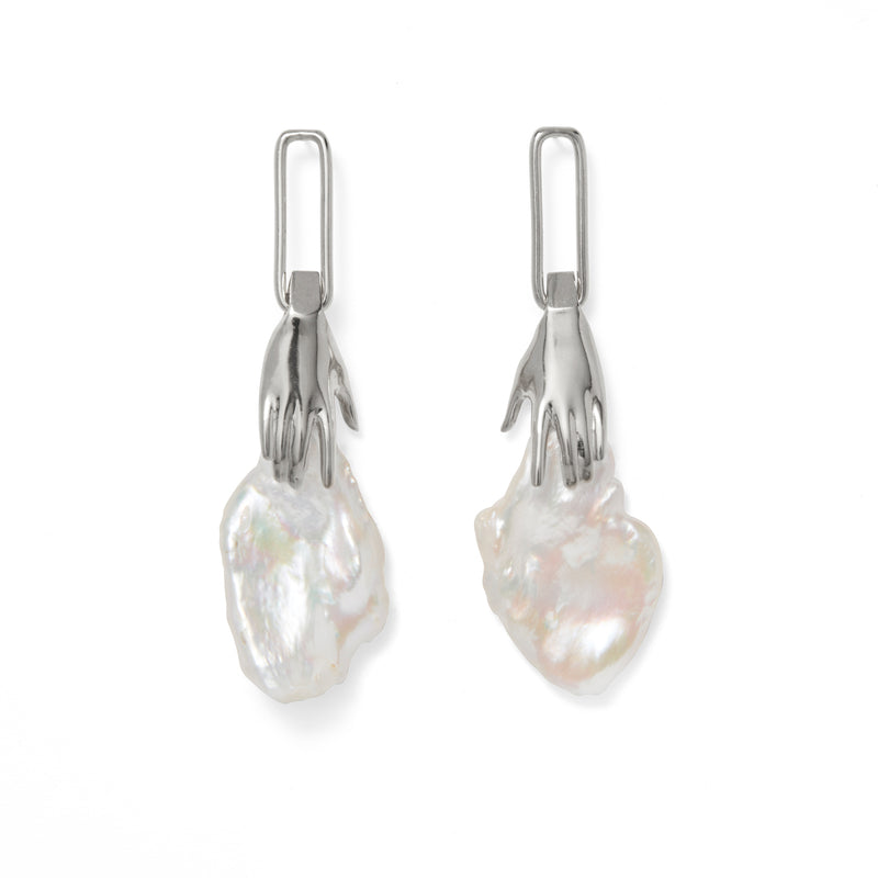 Pearl Hand Earring in Silver