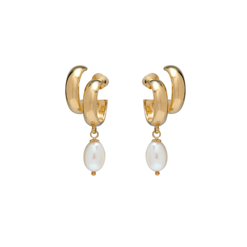 Pearl Stack Hoops in Gold