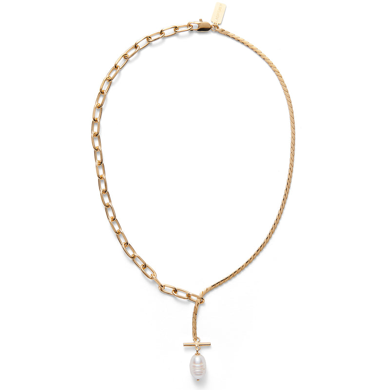 Lady Grey Pearl Toggle Necklace in Gold 