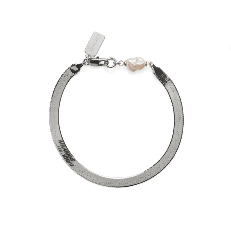 Lady Grey Jewelry Pearl Herringbone Bracelet/Anklet in Rhodium