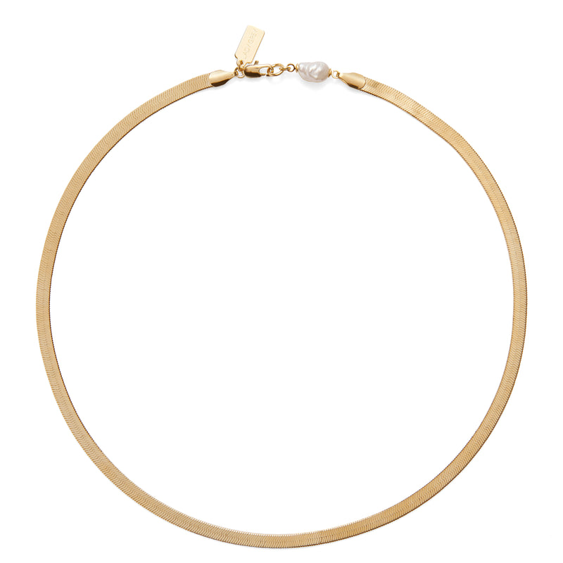 Lady Grey Jewelry Pearl Herringbone Necklace in Gold