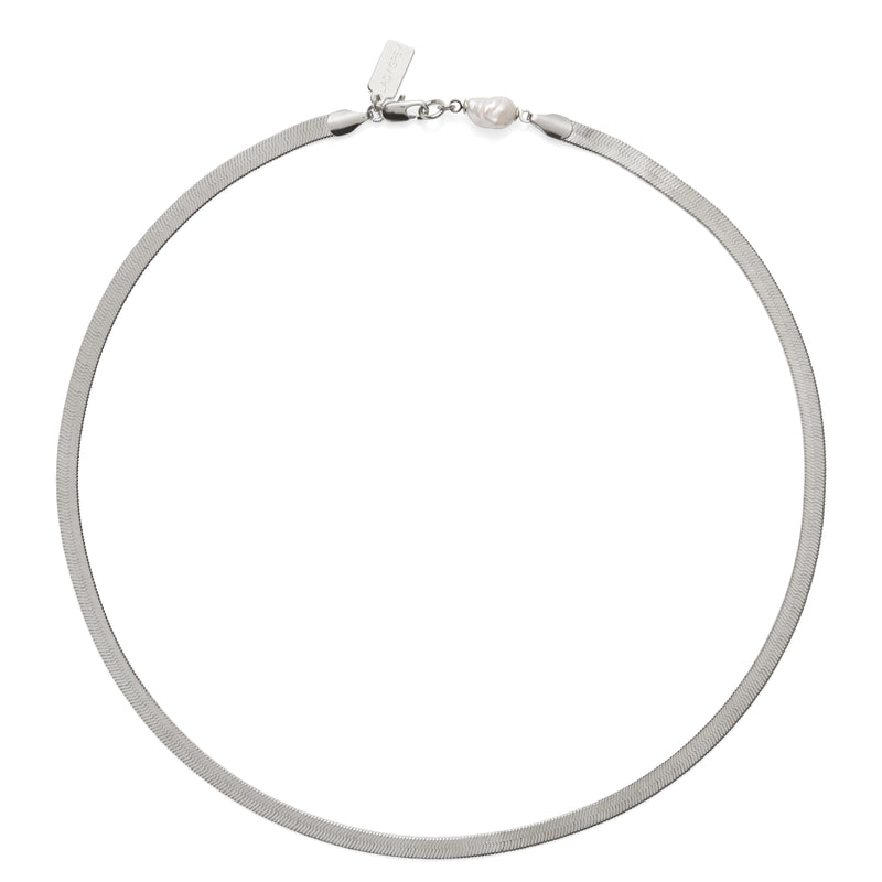 Lady Grey Jewelry Pearl Herringbone Necklace in Rhodium