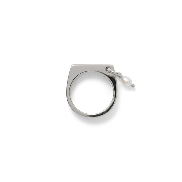 Lady Grey Pierced Signet Ring in Rhodium
