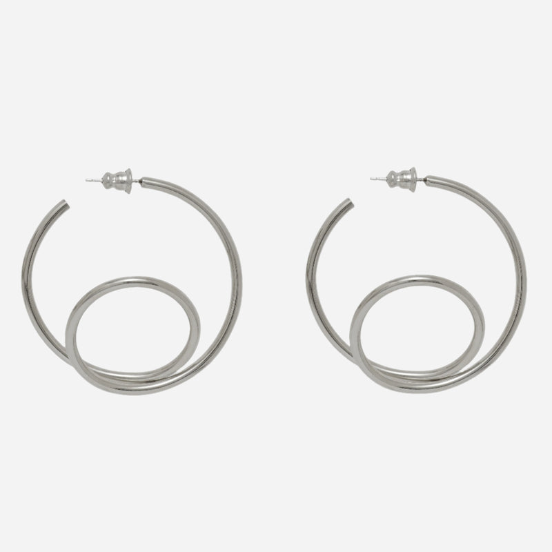 Lady Grey Jewelry Swerve Hoop in Rhodium