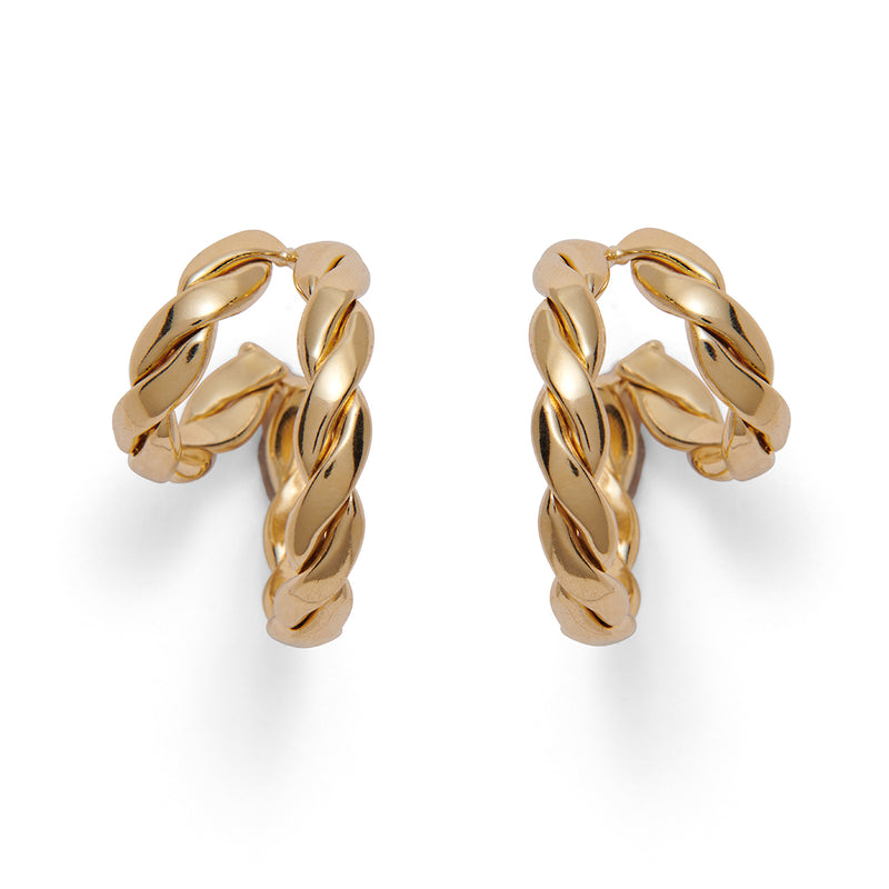 Lady Grey Double Braid Hoops in Gold