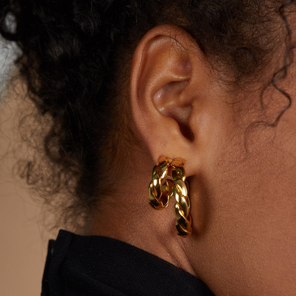 Lady Grey Double Braid Hoops in Gold