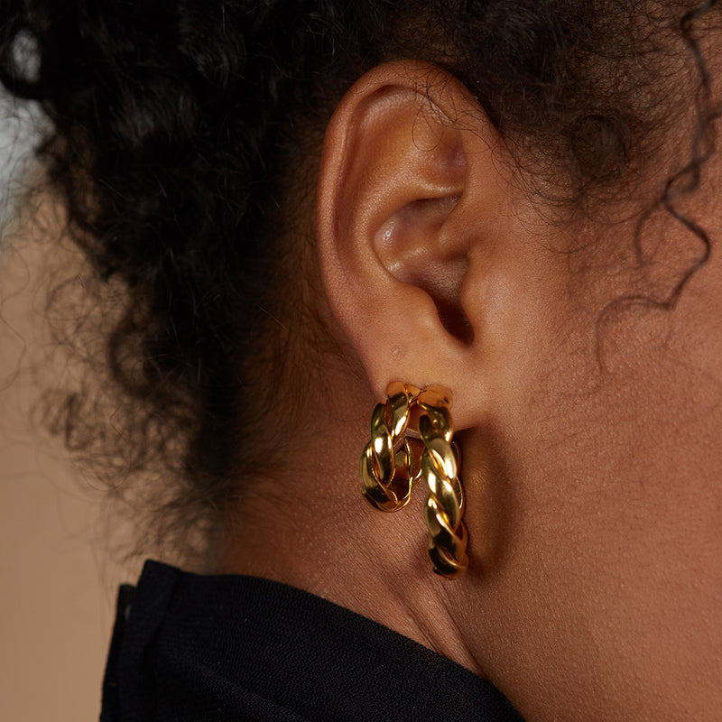 Lady Grey Double Braid Hoops in Gold