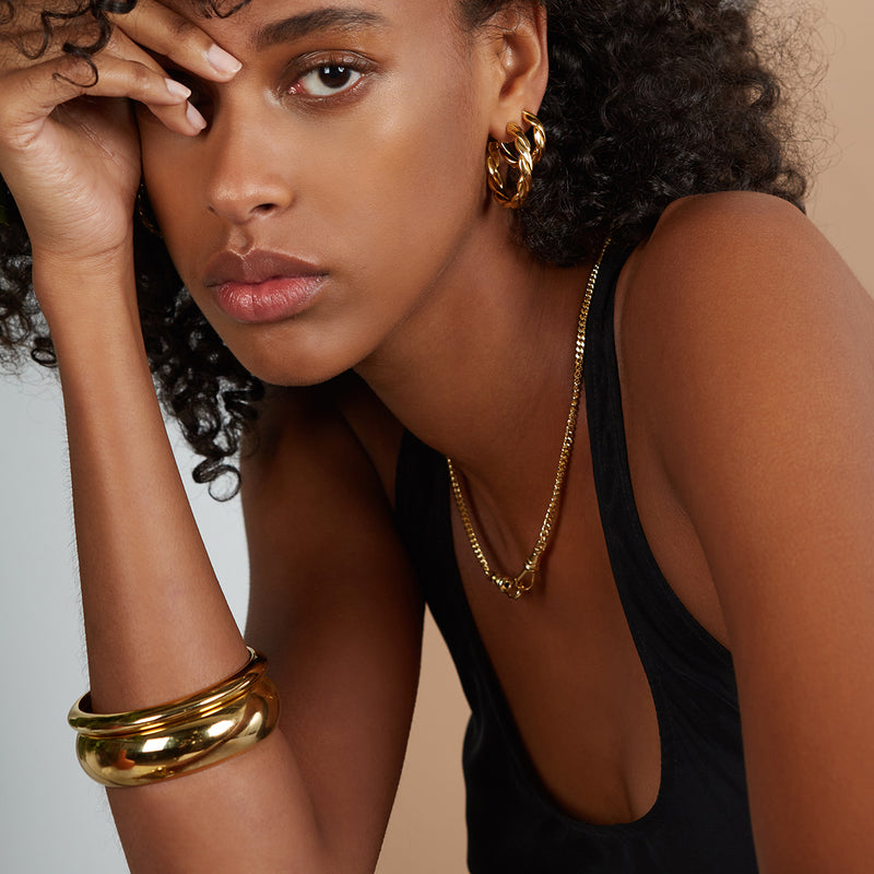 Lady Grey Small Braid Hoops in Gold