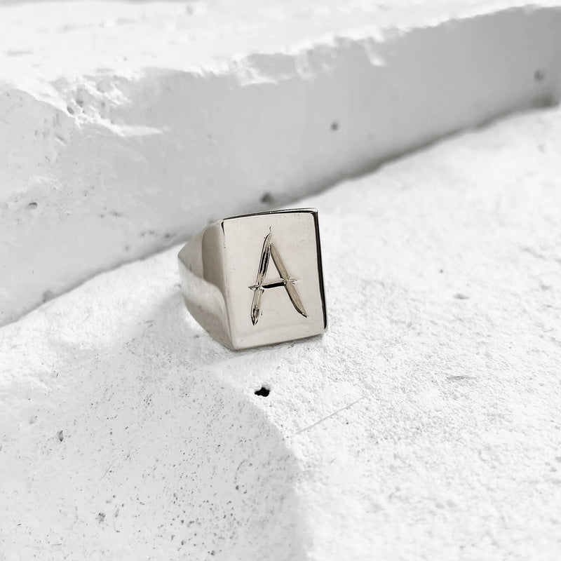 Scrawled Initial Ring in Silver A