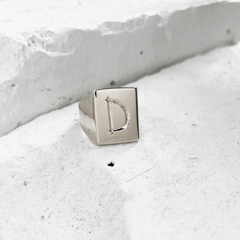 Scrawled Initial Ring in Silver D