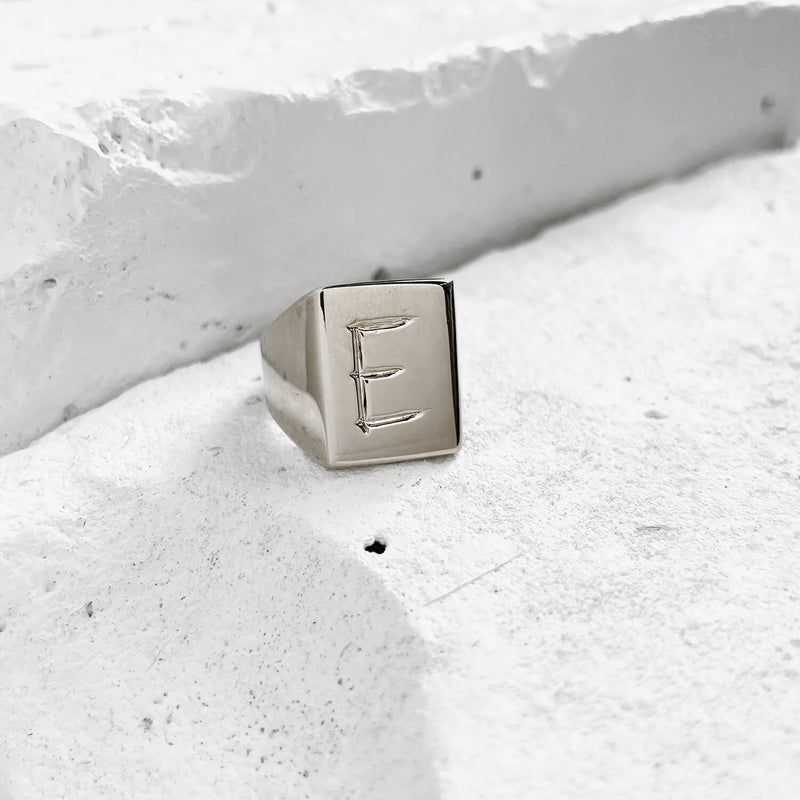 Scrawled Initial Ring in Silver