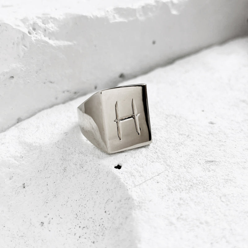 Scrawled Initial Ring in Silver H