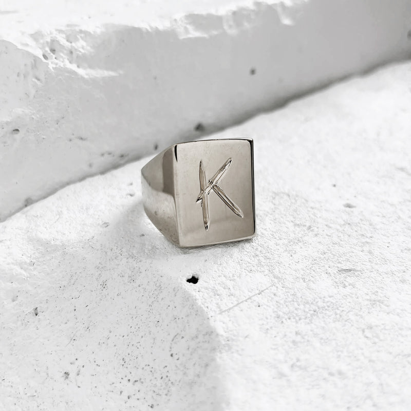 Scrawled Initial Ring in Silver K