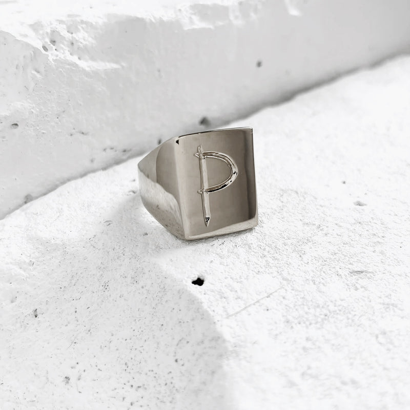 Scrawled Initial Ring in Silver P
