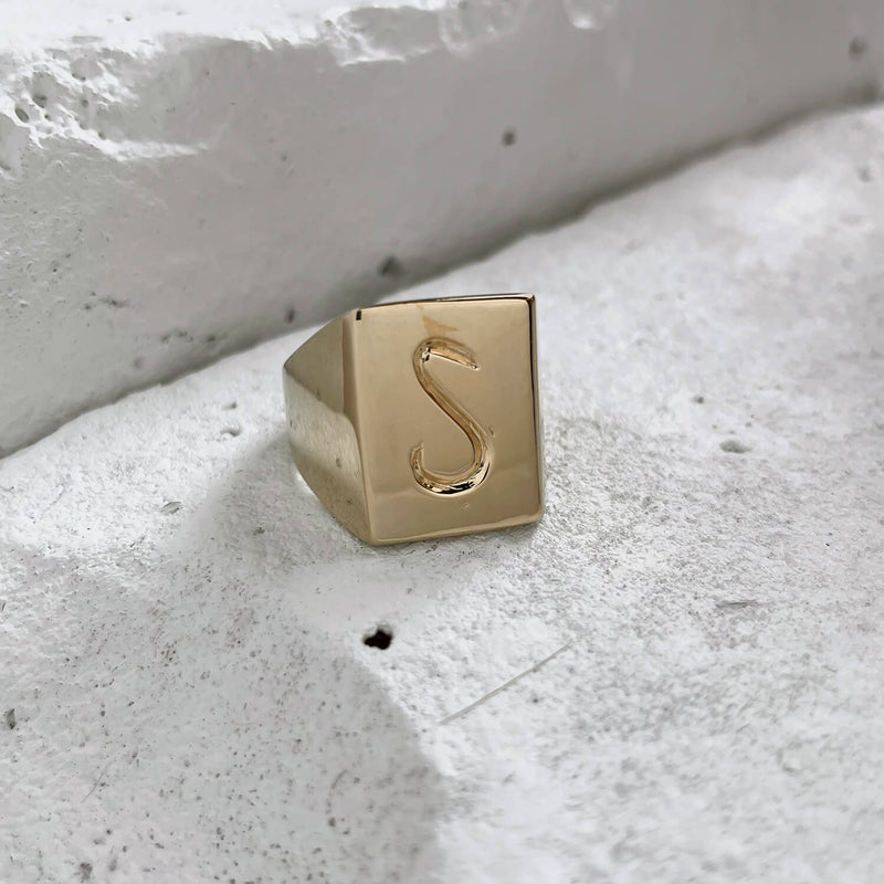 Scrawled Initial Ring Gold S