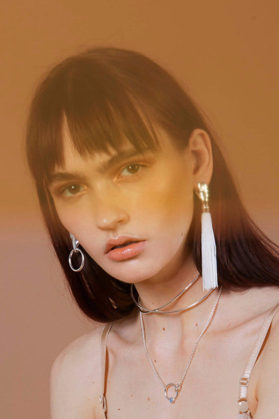 Hand Silk Tassel Earring in Silver