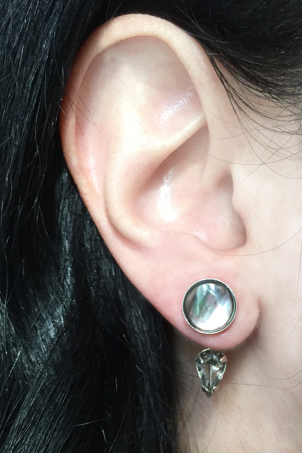 Circle Ear Jacket in Silver with Black Mother of Pearl and Swarovski Crystal