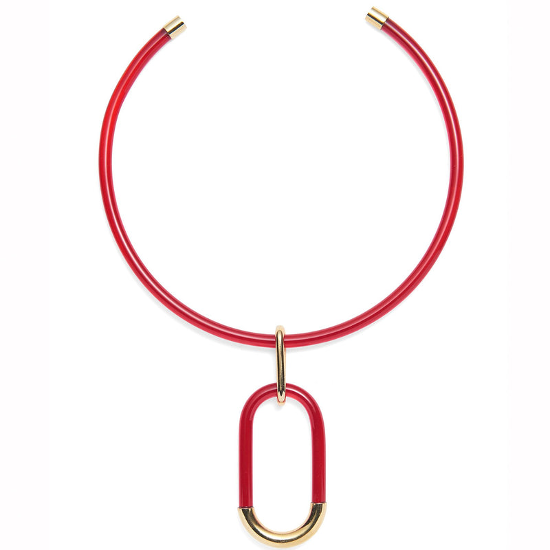 Lucite Link Collar in Gold and Red