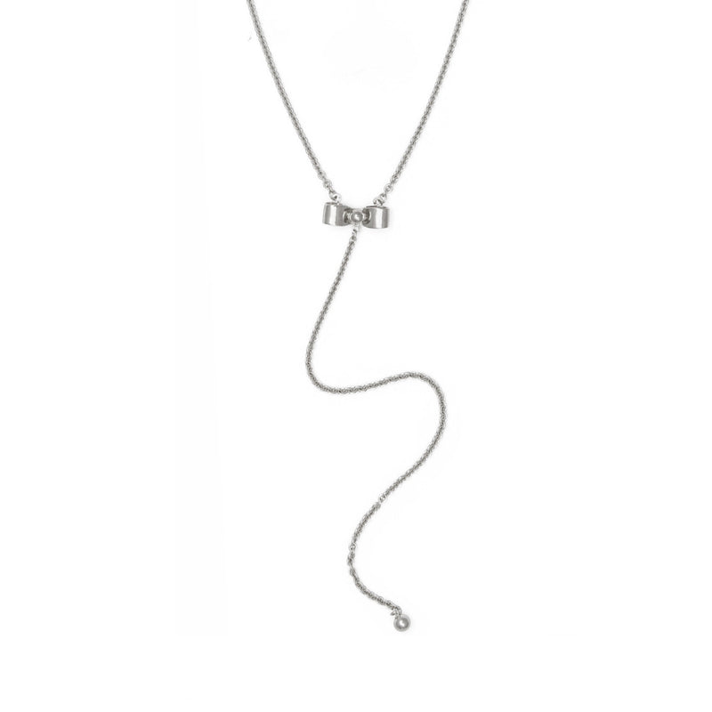 Lady Grey Jewelry Bow Lariat Necklace in Silver