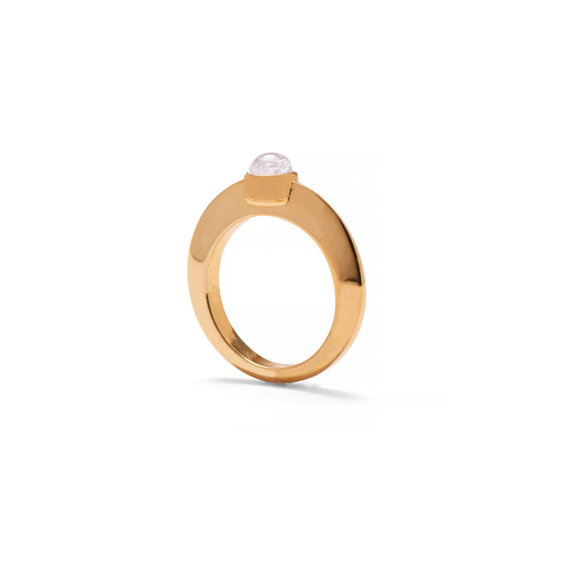 Rainbow Moonstone Disc Ring in Gold