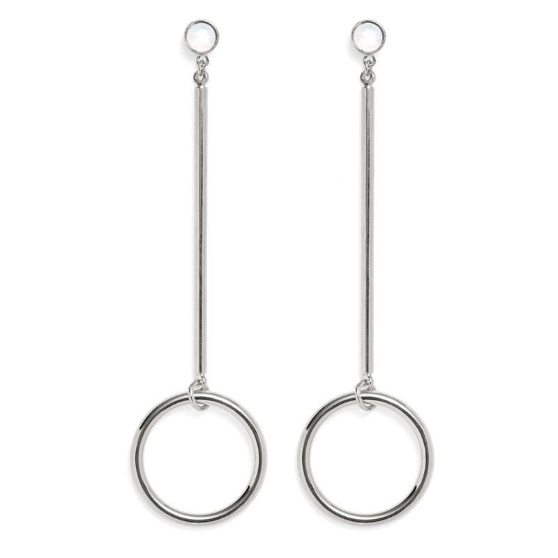 Lady Grey Drop Hoop Earrings with Moonstone