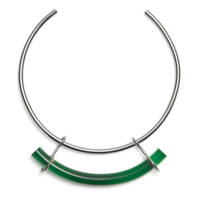 Lady Grey Jewelry Fraction Collar in Rhodium and Emerald
