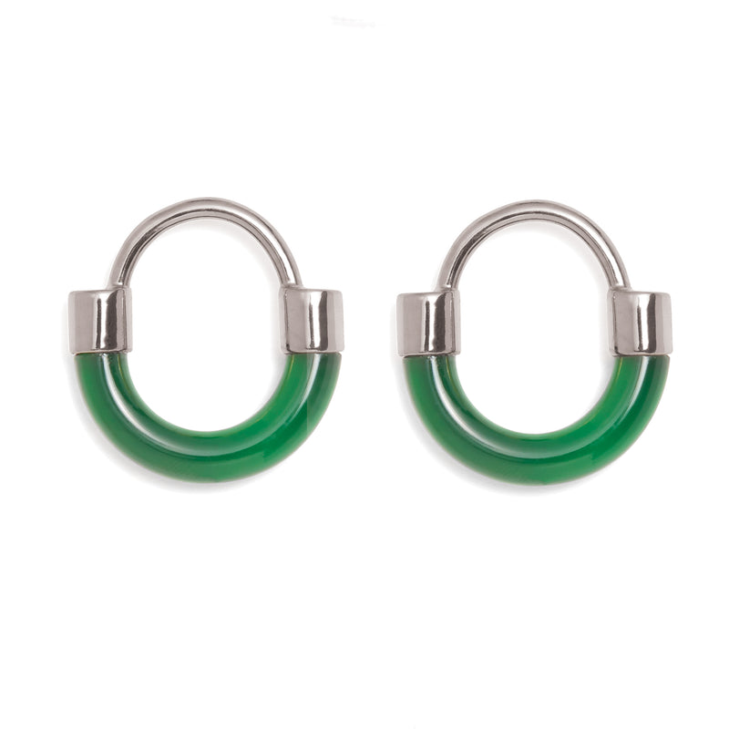 Fraction Earring in Rhodium and Emerald 
