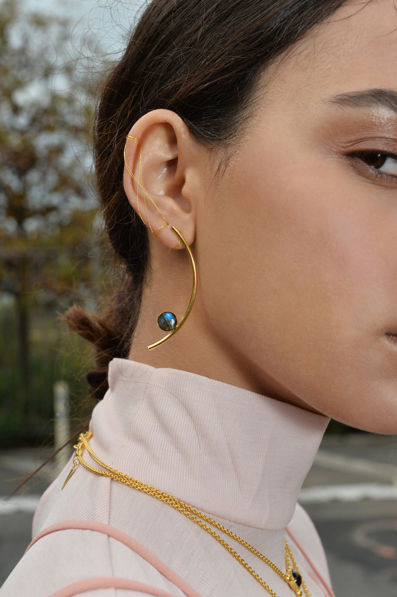 Lady Grey Jewelry Labradorite Arc Earrings in Gold