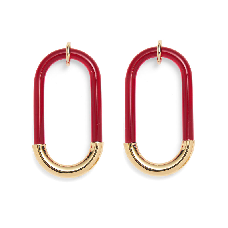 Lady Grey Jewelry Lucite Link Earrings in Gold and Red