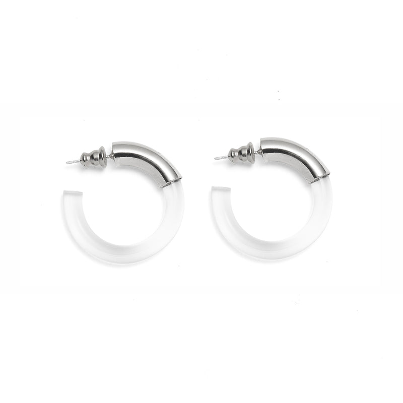 Lady Grey Jewelry Mini Mirage Hoops in Rhodium and Clear
