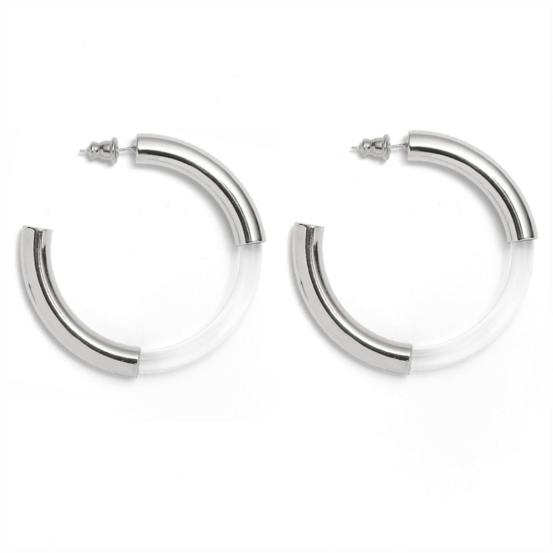Lady Grey Mirage Hoops in Rhodium and Clear