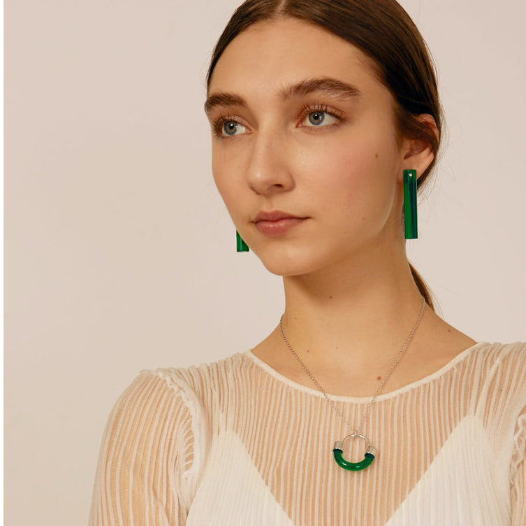 Fraction Necklace in Rhodium and Emerald