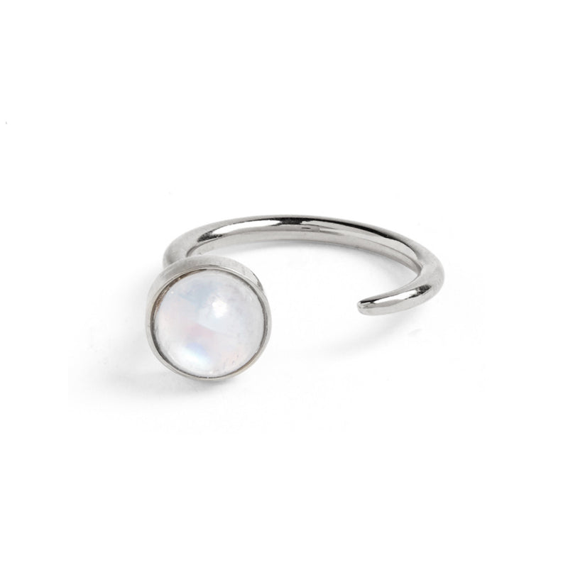 Lady Grey Tangent Ring in Silver with Rainbow Moonstone