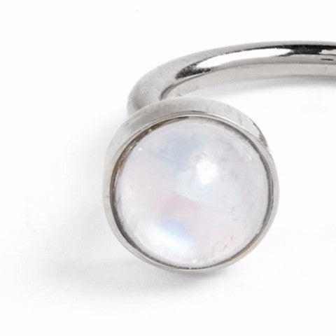 Lady Grey Tangent Ring in Silver with Rainbow Moonstone