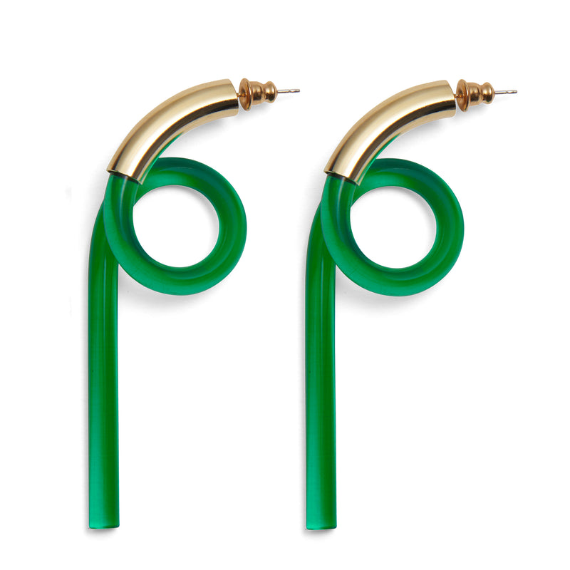 Lady Grey Jewelry Spiral Earrings in Gold and Emerald 