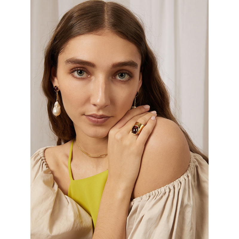 Offset Garnet Ring in Gold
