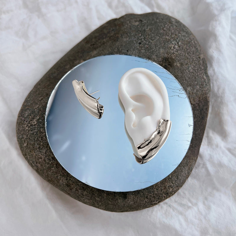 Lady Grey Silver Earring, Silver Ear Cuff. Jewelry Handmade in NY.
