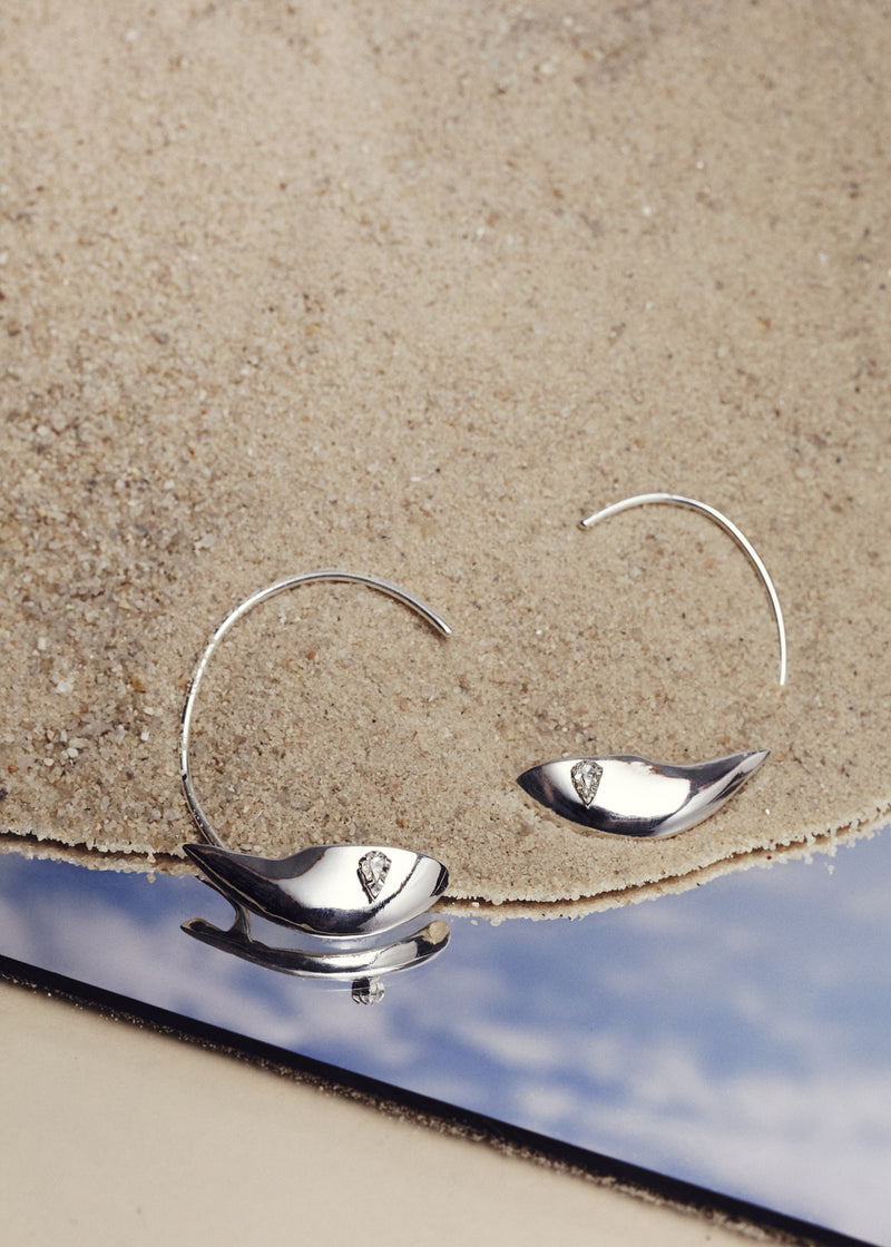 Crystal Lobe Earring in Silver- Left Ear