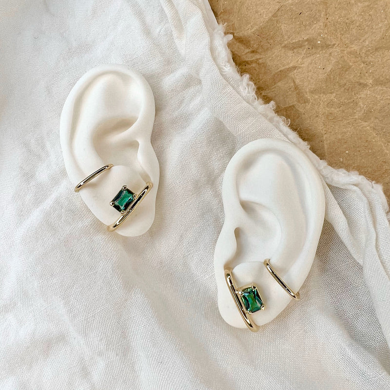 Duo Ear Cuff with Green Quartz in Gold