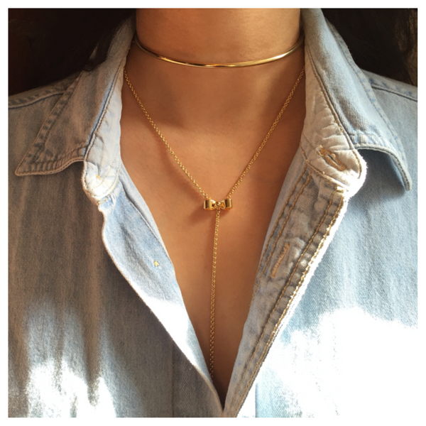 Lady Grey Jewelry Bow Lariat Necklace in Gold
