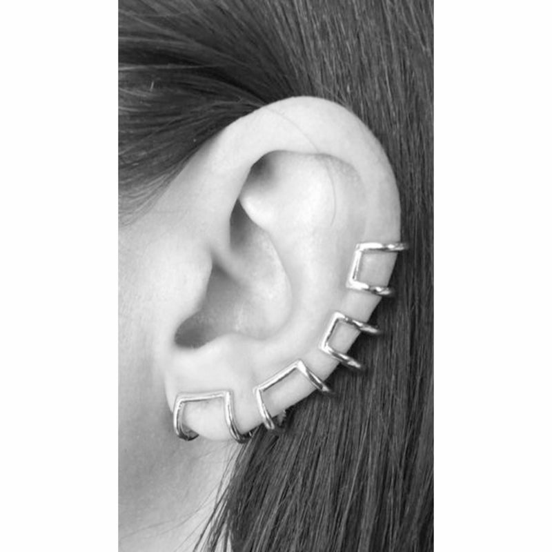 Cage Ear Cuff in Silver - Left Ear