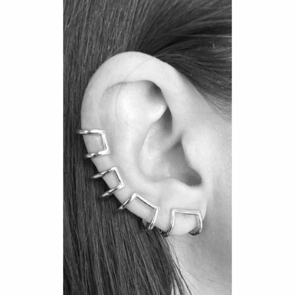 Cage Ear Cuff in Silver - Right Ear