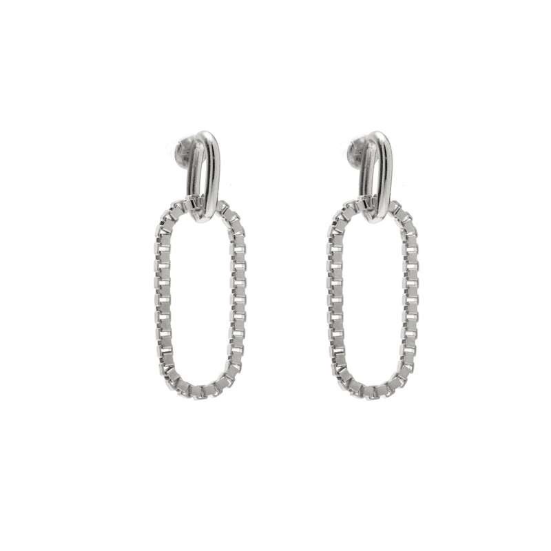 Lady Grey Jewelry Box Link Earrings in Rhodium