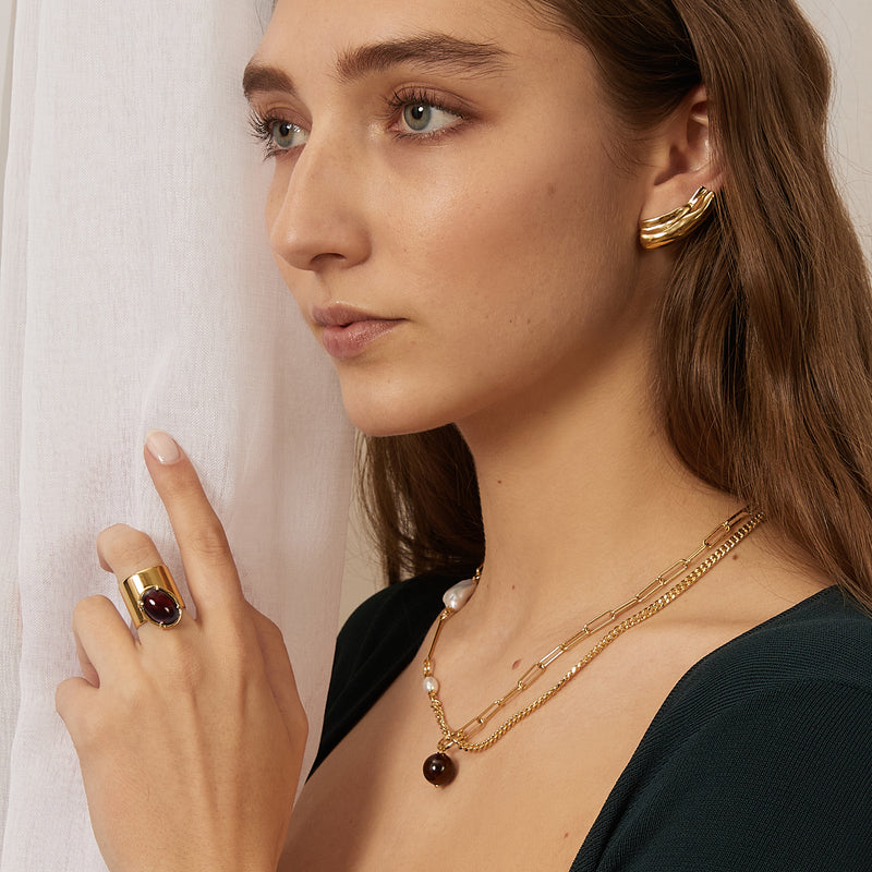 Offset Garnet Ring in Gold